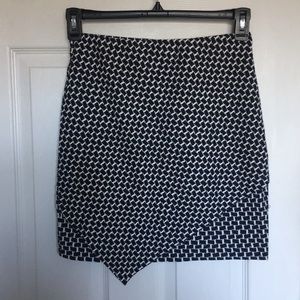 Navy Blue & White Asymmetrical Front Pencil Skirt
